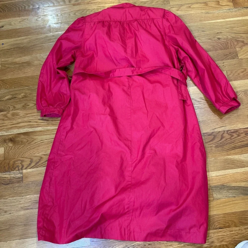 Vintage J. Gallery Pink Trench Coat Tie Neck Button Front Duster Jacket Size 10‎
